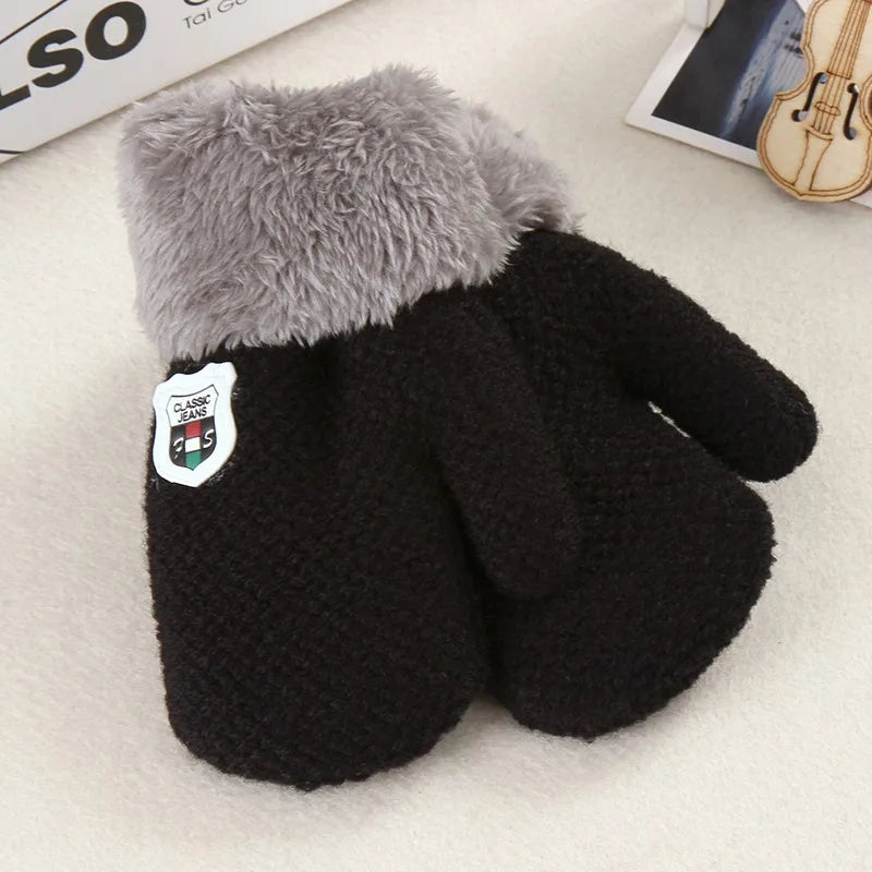 Children Knitted Gloves Winter Thick Warm Cashmere Kids Kindergarten Solid Color Full Finger Gloves Mitten For 1-3 Years