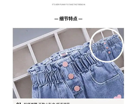 2023 new Boys girls Jeans printing Cartoon elastic forceGirl Jeans Spring Autumn Jeans Kid Casual Style Children Clothing2-7Y