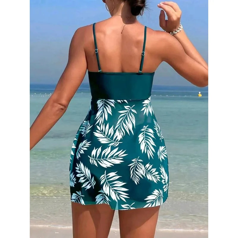 2024 Short Dress Tankini with Shorts Swimsuit Women Swimwear Female Padded Printed Bathing Swim Suit Swimming Beachwear Summer