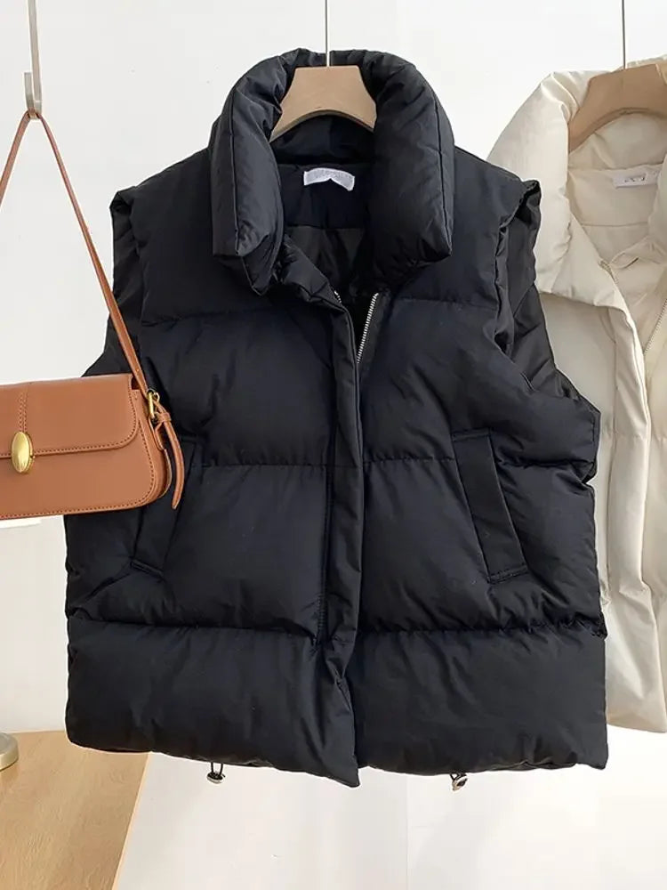 Autumn Winter Women Casual Loose Thicken Jacket Coat Mock Neck Zipper Up Solid Warm Vest Coat For Women Puffer Jackets 2023