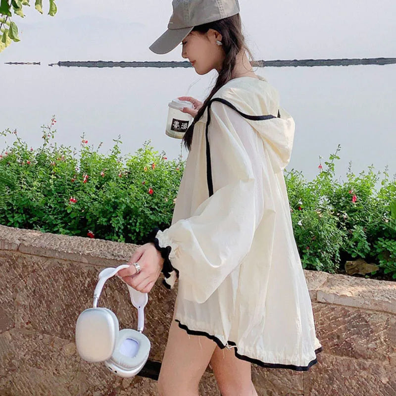 Fashion Hooded Sun Protection Coat Women Summer Long Sleeve Thin Breathable Jacket Female Korean Streetwear Sun-Proof Clothing