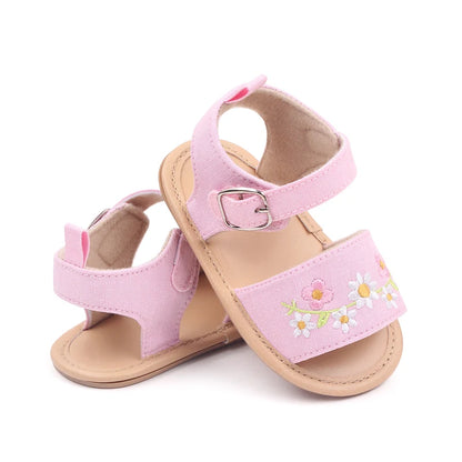 Baby Girl Summer Sandal Embroidery Flower Design for 0-1 Years Old