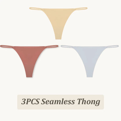 3PCS Seamless Thong Women Thin Strap Low Waist High Flexibility Panties Sexy Underwear Ladies Briefs T-back Comfortable Women