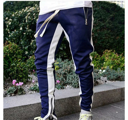 Autumn new long pants with zippered legs, men's casual sports pants, running pants, double pocket zippered jogging pants