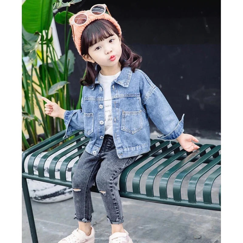 Baby Girls Denim Jacket Spring Autumn Kids Jean Coat For Girls Sweet Little Princess Outerwear Children Clothing 1-10 Years