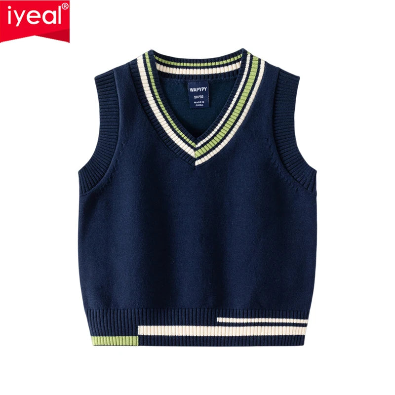 IYEAL Children Boys' Sweater Baby V-neck Sweater Tank Top 2023 Autumn New Korean Edition Boys' Sweater Vest