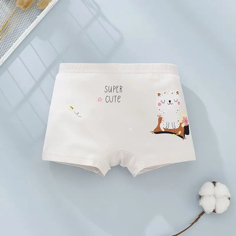 4Pcs/Lot Random Color Girls Cartoon Underwear Children Cotton Panties Kids Soft Boyshorts Size 2T-12T