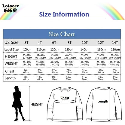 3~14 Years Girl Long Sleeve T-Shirts Cute Sweet Girl Tee Tops Cute Cat Graphic O-Neck Top Little Girl Casual T-Shirts