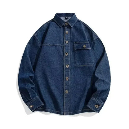 Vintage Deep Blue Soft Denim Jacket For Men Trendy Japanese Style Loose Fit Spring Autumn New Model Thin Jacket