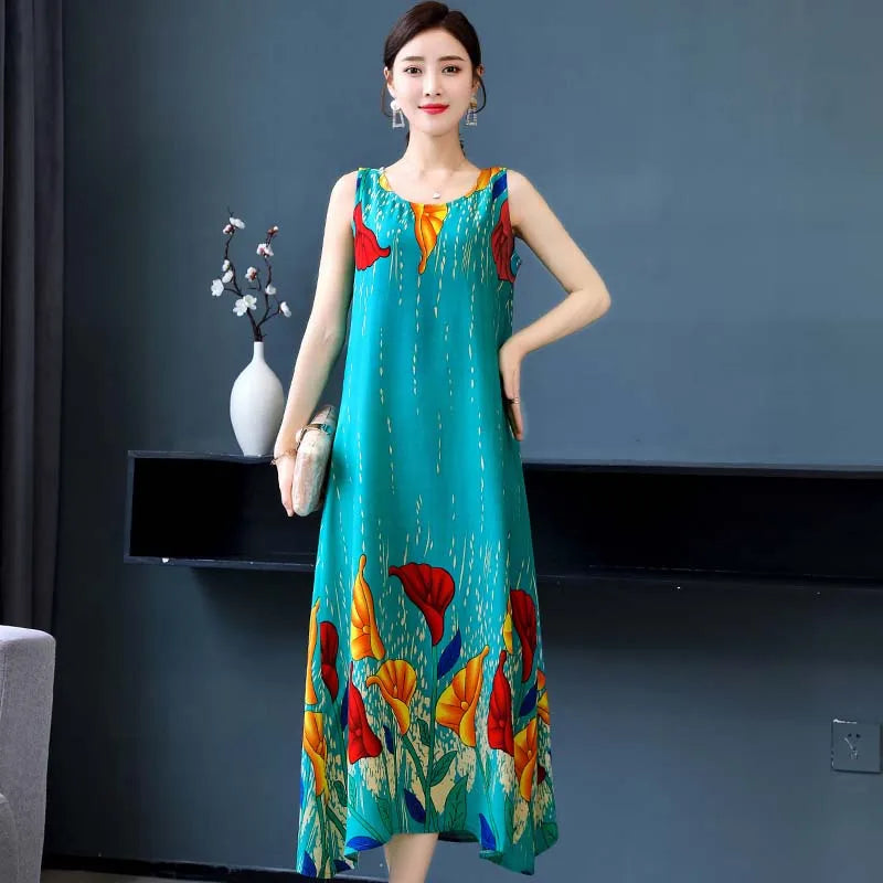 New Hot Fashion Summer Dresses For Women Print Vintage O-neck Dress Sundress Fashion A-line Dress Women Clothing