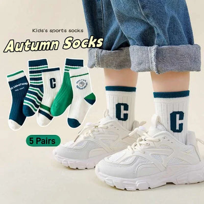 5 Pairs Children's Socks Autumn Socks Kids Boys Cotton Socks Baby Cartoon Pattern Medium Sock