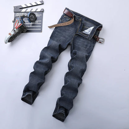 Spring Autumn 2023 Men's Smart Jeans Business Fashion Straight Regular Blue Stretch Denim Trousers Classic Men Plus Size 28-40