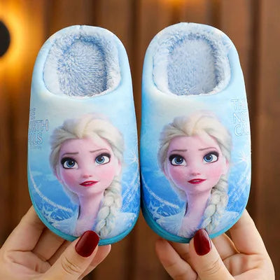 Disney Princess Sofia Elsa Winter Children's Cotton Slippers Girl's Parent-child Snow Non Slip Warm Baby Slippers Size 24-39