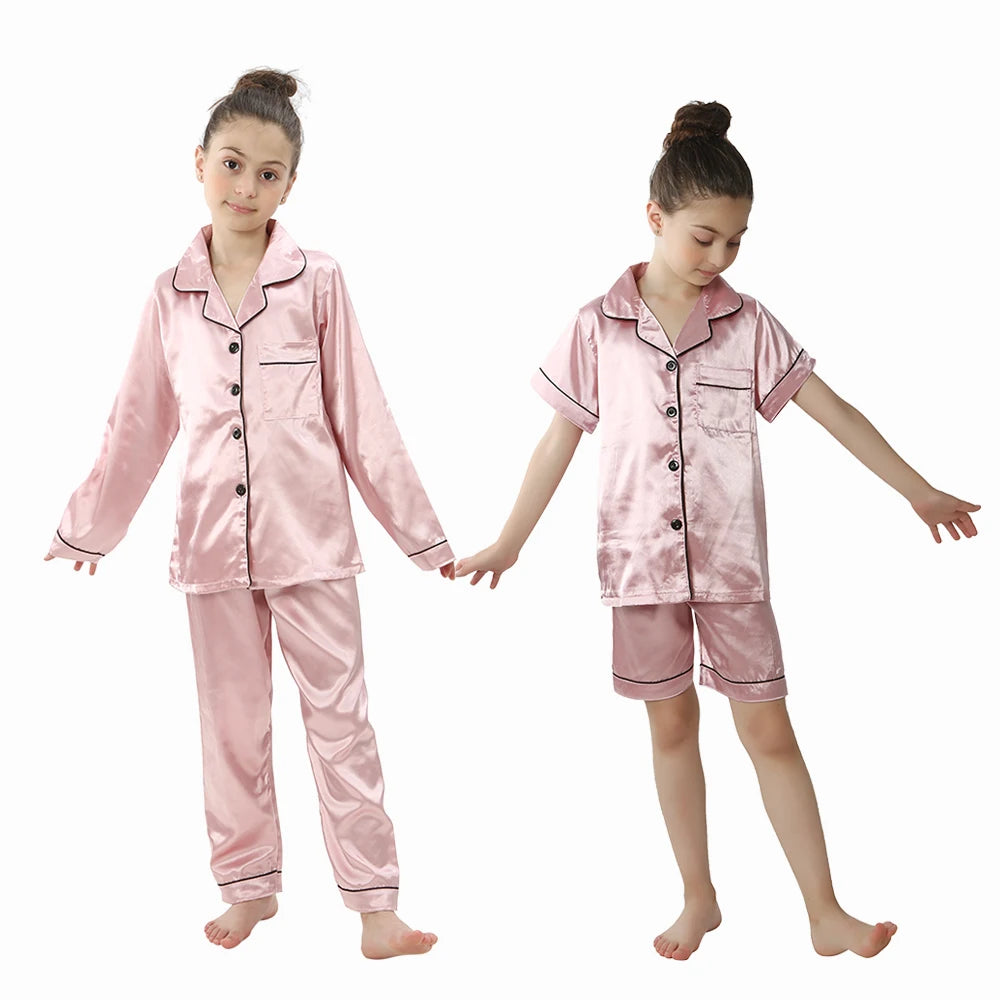 Baby Toddler Silk Pyjamas Children Spring Clothing Sets 2pcs Long Sleeve Shirts+Pants Boys Girls Satin Pajamas Kids Sleepwear