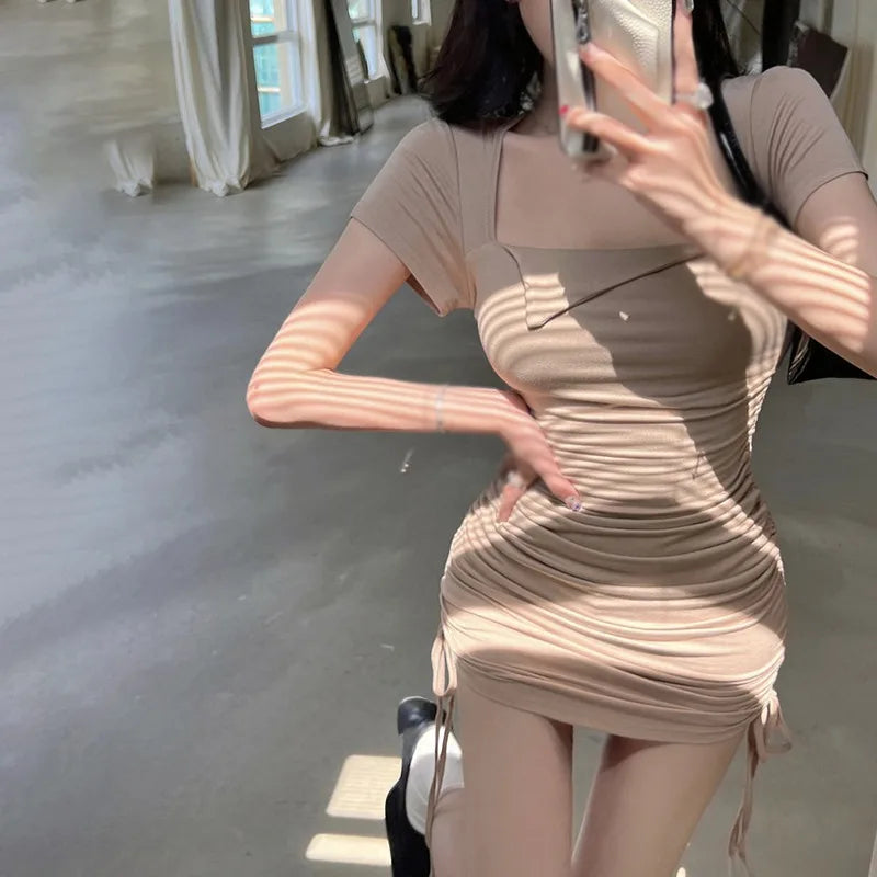 Women's Dress Slim Sxey Short Sleeve Basics Dresses Solid Color Square Neck