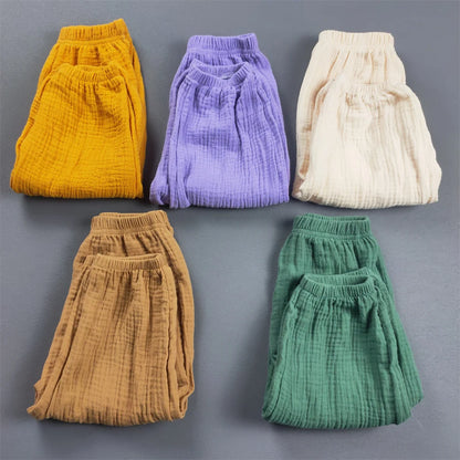 Children's Clothing Summer Boys And Girls Cotton Pleated Loose Pants Girls Casual Solid Color Breathable Pants