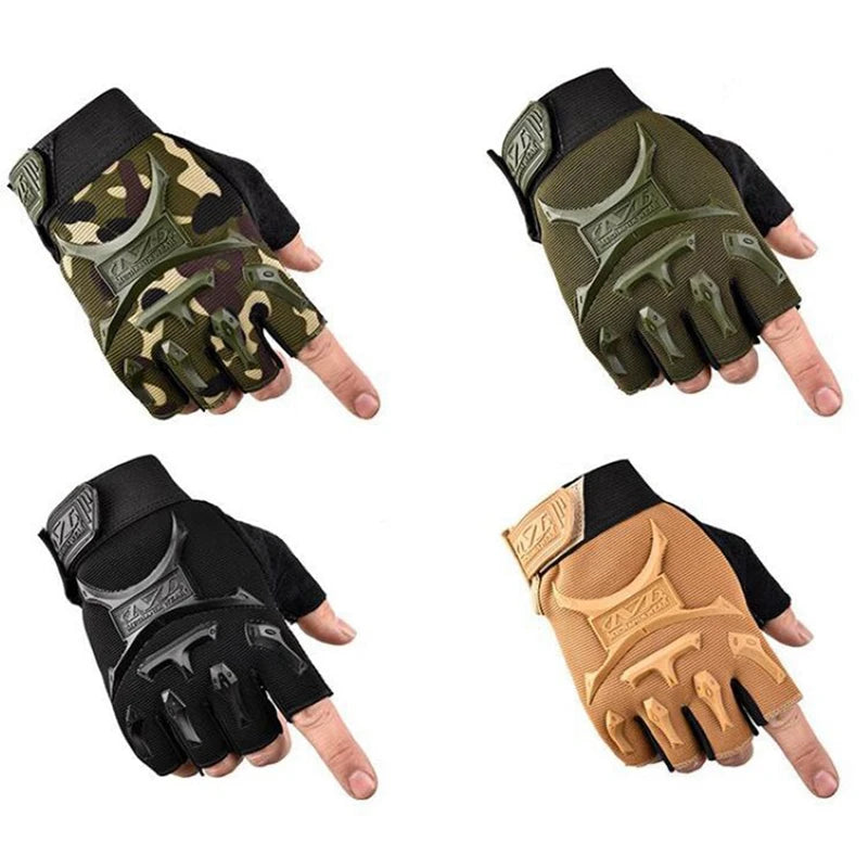 Elastic Non-Slip Half Finger Gloves for Kids, Outdoor Riding, Tactical Camouflage Military Mittens, Children Cycling Gloves