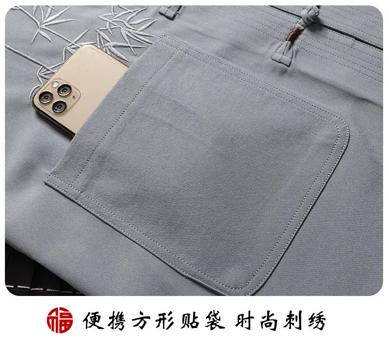 (Shirts + Pants )2024 summer 100% Cotton linen Sportswear Men's Casual Sets Male Fashion Chinese style shirts and trousers