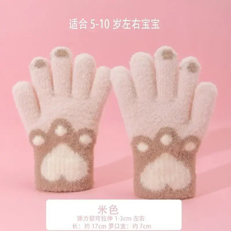 1 Pair Cute Furry Kitten Glove for Kids Boy Girl Fashion Cartoon Cat Paw Children Glove Autumn Winter Thicken Plush Glove