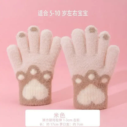 1 Pair Cute Furry Kitten Glove for Kids Boy Girl Fashion Cartoon Cat Paw Children Glove Autumn Winter Thicken Plush Glove