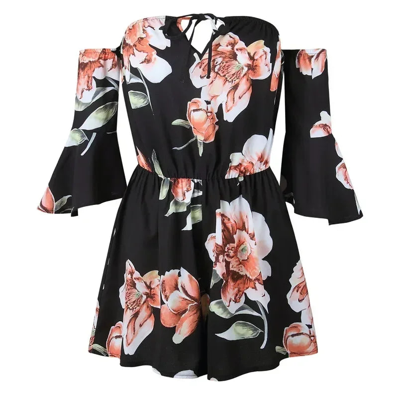 Bohemian Style Playsuit Floral Print Sexy Rompers Short Overalls Top Macacao Feminino Women Clothes Casual Summer Beach Jumpsuit