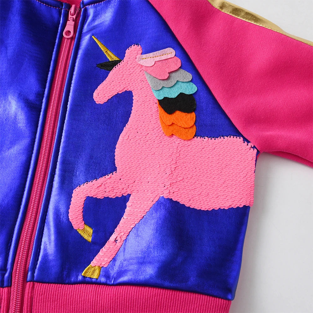 DXTON 2024 Autumn Winter Girls Jackets Unicorn Children Coat Sequin Zipper Cardigan Kids Jackets Cool Girls Outerwear Costumes