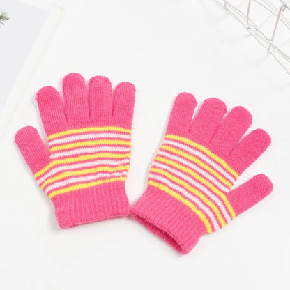 Fashion Striped Gloves Kids Winter Unisex Boys Girl Thick Warm Children Full Finger Mittens Glove For 4-7 Years