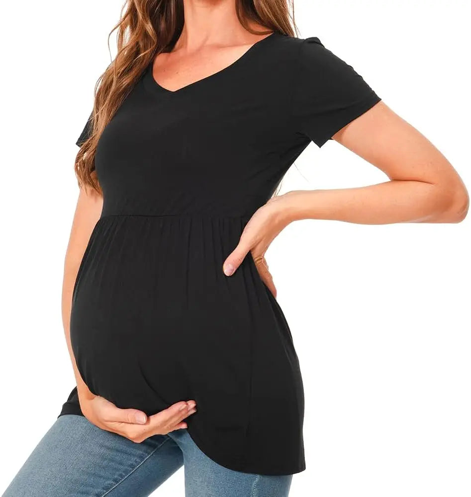 Pregnant Women's Black European and American Autumn Bottom Shirt Long sleeved Round Neck Casual T-shirt Bottom Top