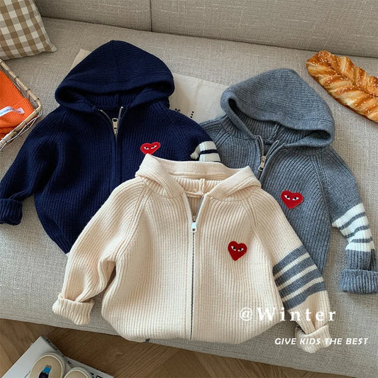 Children's Thick Sweater 12M-7Y Boys' Autumn/Winter Hoodie Female Baby Fashion Sports Knitted Jacket