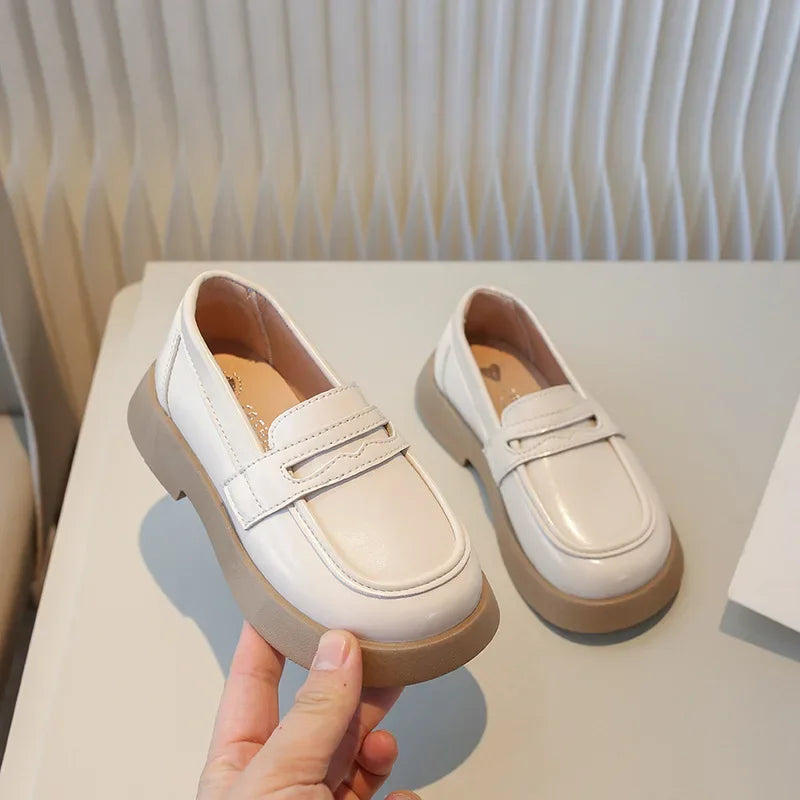 Children's Leather Shoes Spring Autumn Black School Girl Shoes Fashion Thick Bottom Kids Princess Slip-on Loafers Single Shoes