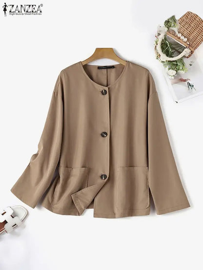 Women Autumn Coats ZANZEA Elegant Office Blazer Fashion Long Sleeeve Jackets Outwear Casual Solid OL Blouse  Buttons Down Shirt