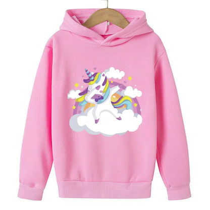 Unicorn Cartoon 2D Pattern Printing 2024 Children Girl Hooded Tops fit 4-14 years old kid Girls Causal Style Fashion Hoodies