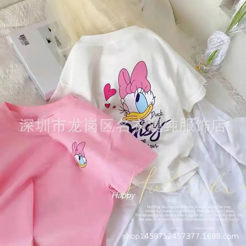 Disney Cartoon T-shirt For Children's Clothes Summer Short Sleeved Round Collar Tops Kids Tees 6m-7y Baby Girl Clothing T Shirts