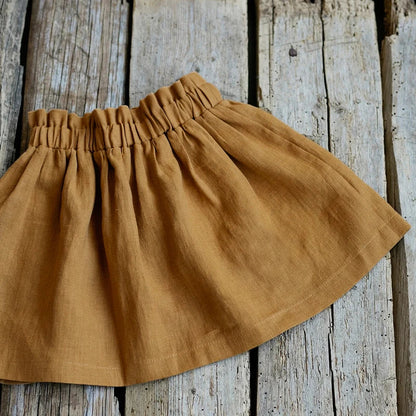 Girl's Cotton And Linen Midi Skirt Summer New Children's Casual Loose Elastic Waist Ruched Simple Skirt Baby Girl Skirts TZ228