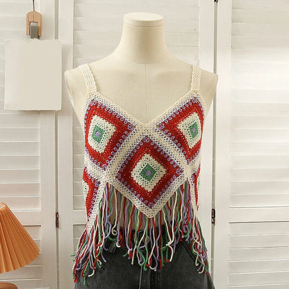 Cotton Crochet Camisole Exquisite Knitted Boho Crochet Tops Tassel Tank Women