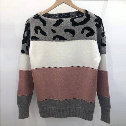 Leopard Women's Sweater Fashion Long Sleeve Tops Knitted Pullovers Pink Knitwears Autumn Winter Clothes For Women 2024