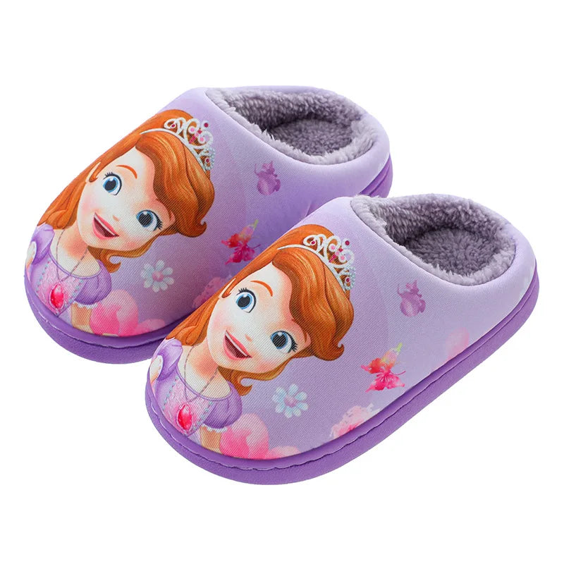 Disney Children's Cotton Slippers Frozen Anti Slip Warm Cartoon Priness Winter Home Floor Girls' Parent-child Baby Slippers Size