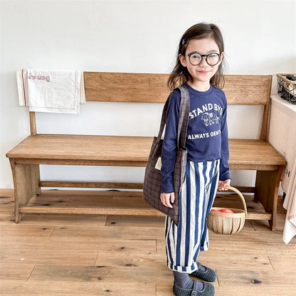 2024 Spring Children Striped Casual Trousers Loose Girls Harem Pants Kids Boys Cotton Wide Leg Sweatpants Fashion Baby Clothes