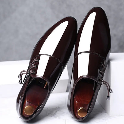 Trending Italian Patent Leather Shoes for Men Business Shoe Lace Up Oxfords Plus Size Male Wedding Party Shoes Men Black Leather