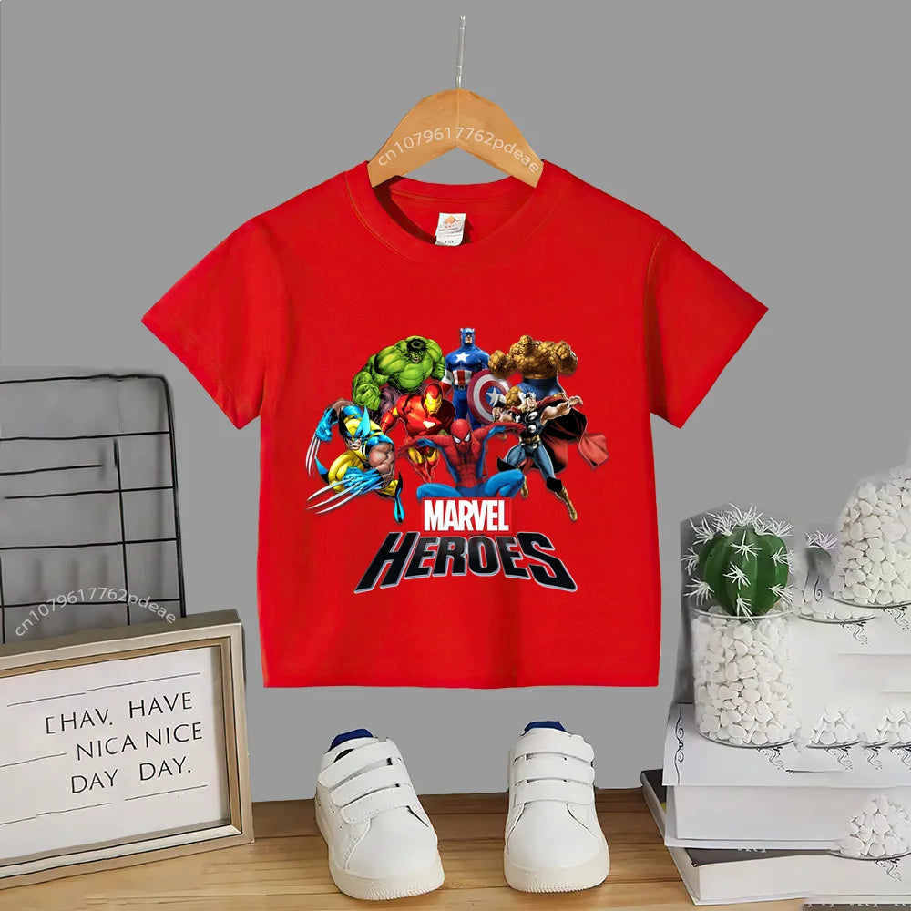 Superhero Teen 100% Cotton T-shirt Children's small cartoon print casual cotton T-shirt for boys and girls Baby comfortable shor