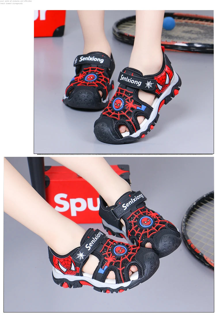 Children's Sandals Summer New Black Red Cartoon Lightweight Boys Girls Beach Shoes Blue Color Blocking Soft Kids Shoes Sandals