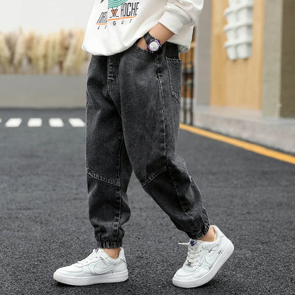 2024 Kids Boys Jeans Classic Black Blue Pants Streetwear Denim Jogger Pant Infant Boy Casual Bowboy Trousers4-10T джинсы детские