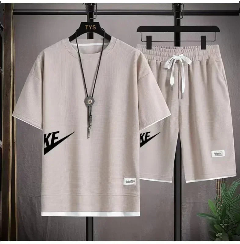 Summer Men's Sets Fashion Korean Tracksuit Men Short Sleeve T Shirts+Sport Shorts Suit Men Casual Men Clothing Mens Joggers Sets