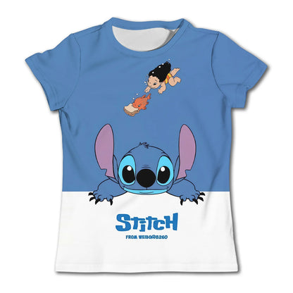 3-4Y Girls Disney Stitch T Shirts Summer Cute Cartoon Short Sleeve Children's Casual Clothing Quick Dry Tees T-shirt Kids' Top