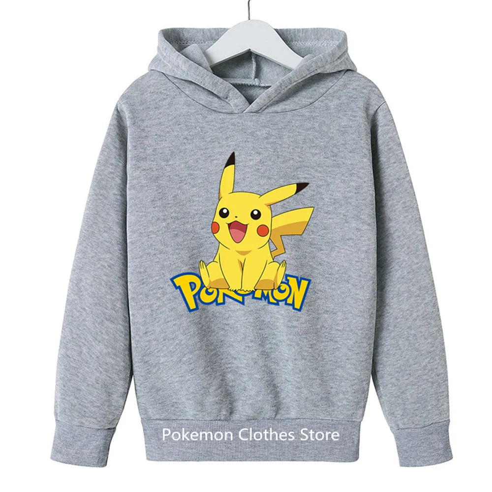 Pokemon Baby Boy Cool Pikachu Hoodie 2-13 Years Old Cartoon Sweater Spring and AutumnThin Coat Children's Hooded New