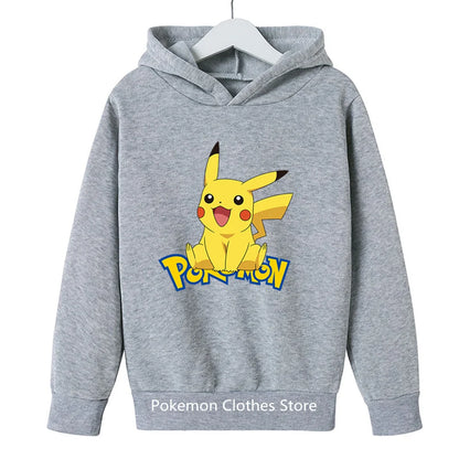 Pokemon Baby Boy Cool Pikachu Hoodie 2-13 Years Old Cartoon Sweater Spring and AutumnThin Coat Children's Hooded New