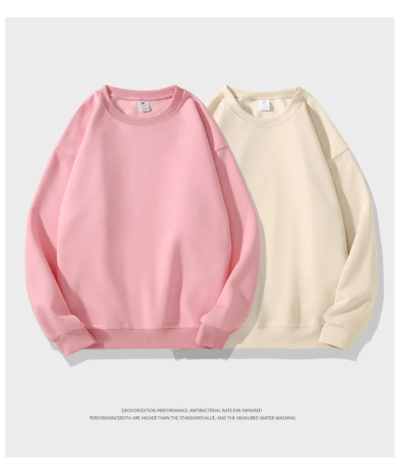 Simple Design Round Neck Sweatshirt Men Loose Streetwear Pullover Male Hoodies Black Beige Pink