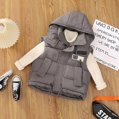 Children Hooded Down Vests Boys Girls Autumn Winter Waistcoat Kids Fashion Casual Jackets Teenager Trend Clothing Coats 4-10Y