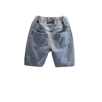 2024 Summer Thin Children's Shorts Baby Korean Boys Ripped Jeans Five Quarter Pants Children Soft Outside Wear