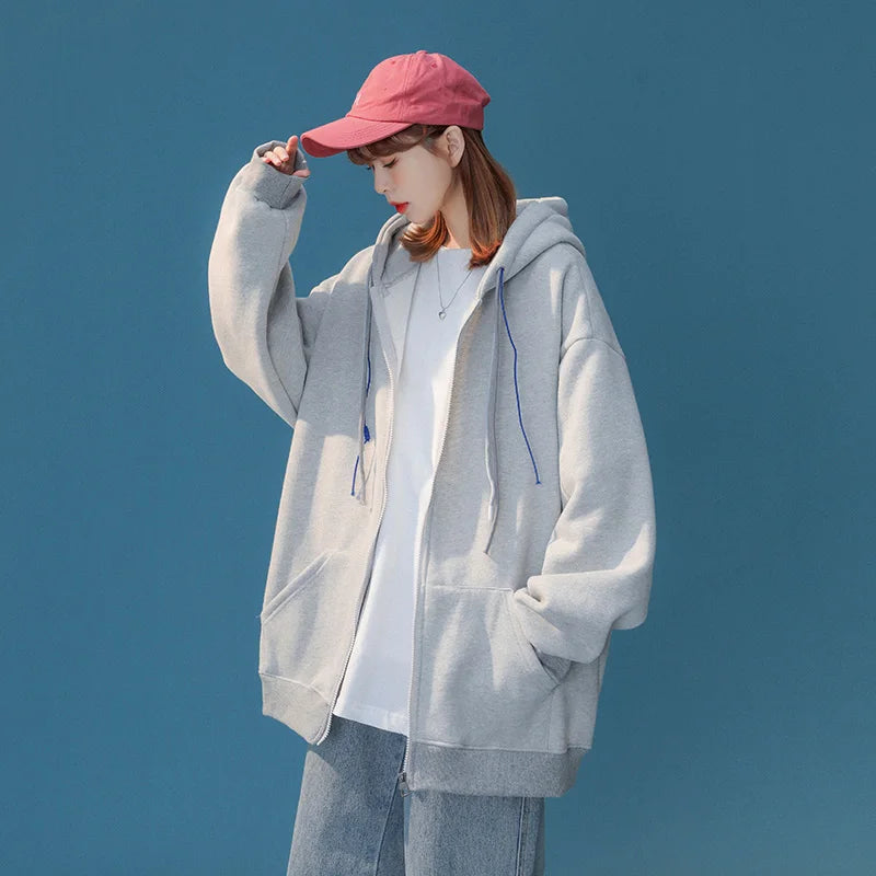 Y2k Pink Cardigan Hoodie Women Korean Casual Zip Up Hoodies Overcoat Woman Harajuku Loose Zipper Sweatshirts Streetwear Jacket